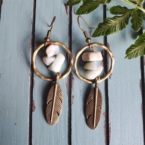 Healing Amazonite × Feather Bronze Earrings